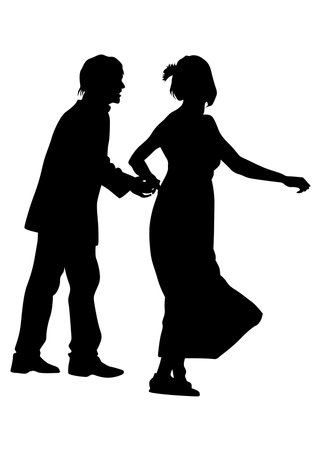 Young people are dancing in a nightclub. Isolated silhouettes on white backgroundのイラスト素材