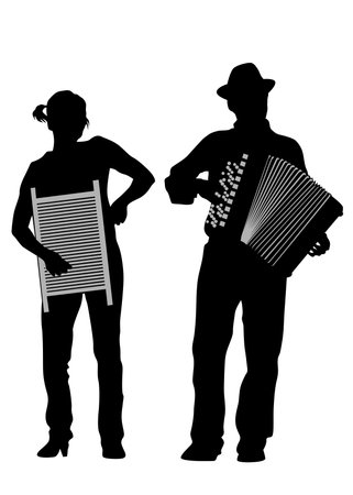 Old man with an accordion. Isolated silhouette on white backgroundのイラスト素材