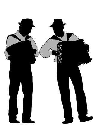 Old man with an accordion. Isolated silhouette on white backgroundのイラスト素材