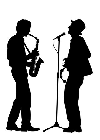 Man plays jazz instruments. Isolated silhouette on white backgroundのイラスト素材