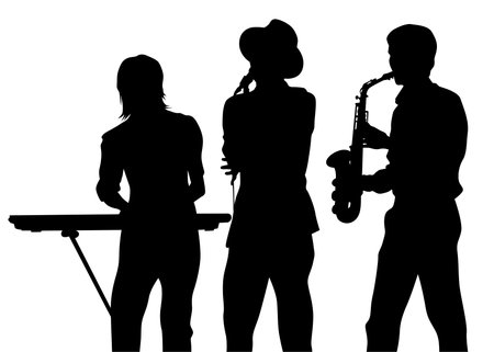 Man plays jazz instruments. Isolated silhouette on white backgroundのイラスト素材