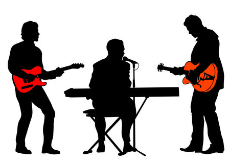 Musician with guirar in rock style on a white backgroundのイラスト素材
