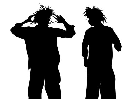 Young man with a microphone reads a rap. Stylized image on theme of hip hopのイラスト素材