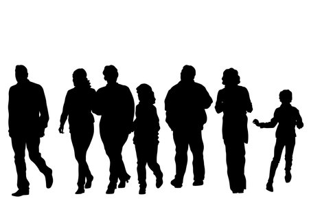 Big crowds people walking on white backgroundのイラスト素材