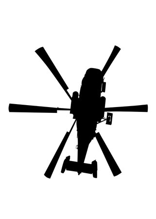 Tourist helicopter flies across the sky. Isolated silhouette on white backgroundのイラスト素材