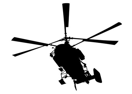 Tourist helicopter flies across the sky. Isolated silhouette on white backgroundのイラスト素材