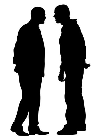 Young people in fashionable clothes on the street. Isolated silhouettes on white backgroundのイラスト素材