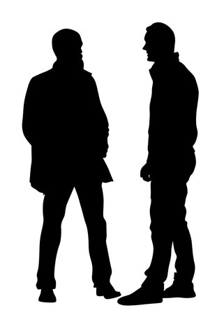 Young people in fashionable clothes on the street. Isolated silhouettes on white backgroundのイラスト素材