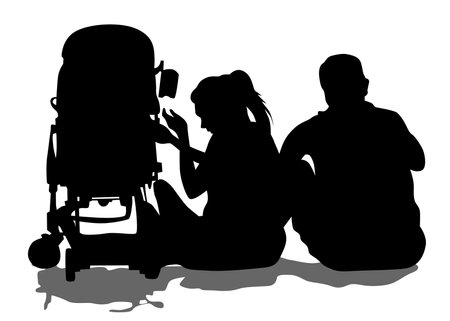 Families with little child on white backgroundのイラスト素材