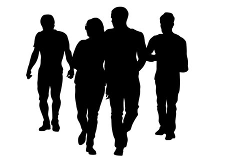 Big crowds people walking on white backgroundのイラスト素材
