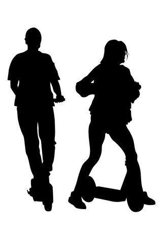 Young man and women of skates on white backgroundのイラスト素材