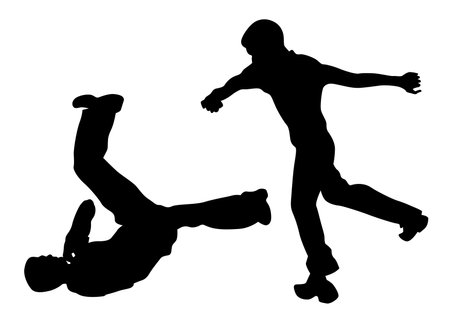 Young people dancing hip hop. Isolated silhouette on whit backgroundのイラスト素材