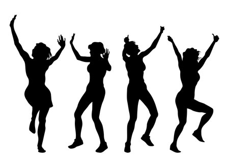 Young people dancing hip hop. Isolated silhouette on whit backgroundのイラスト素材