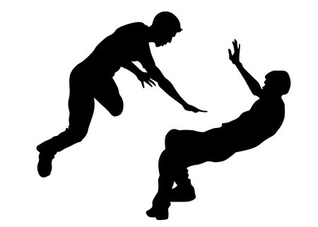 Young people dancing hip hop. Isolated silhouette on whit backgroundのイラスト素材