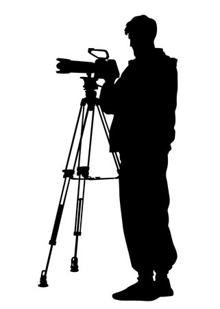 Woman and man with a photo camera on white backgroundのイラスト素材