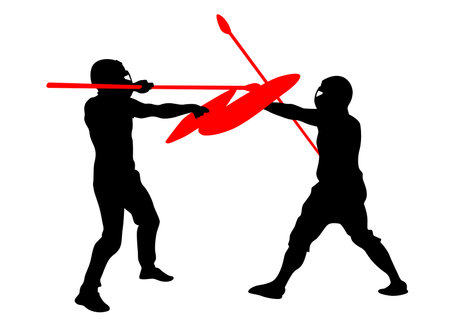 Men in sport fight with swords on white backgroundのイラスト素材