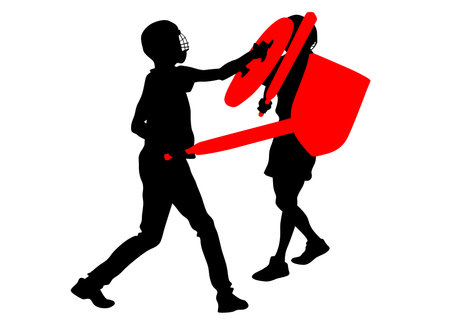 Men in sport fight with swords on white backgroundのイラスト素材