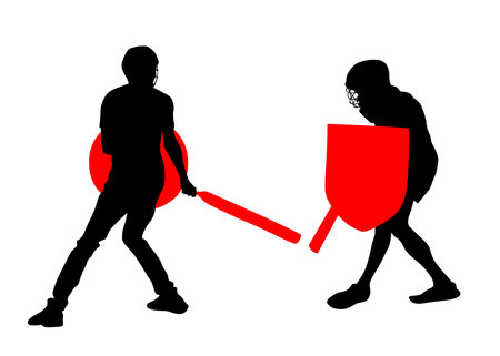 Men in sport fight with swords on white backgroundのイラスト素材