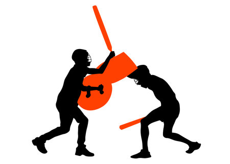 Men in sport fight with swords on white backgroundのイラスト素材