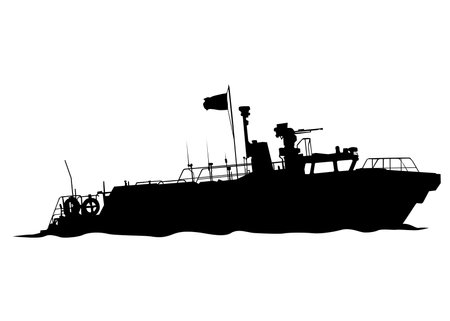 Tourist ship is sailing on the sea. Isolated object on white backgroundのイラスト素材