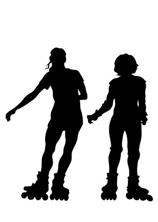 Silhouette athletes of roller skates on white backgroundのイラスト素材