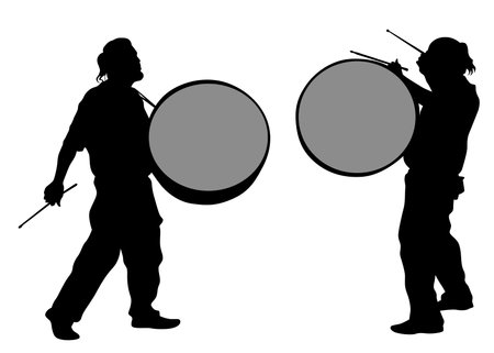 Man with a big drum in his hand on white backgroundのイラスト素材