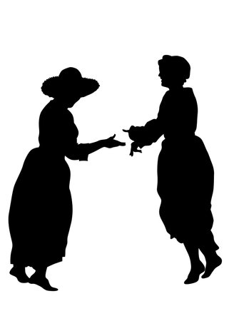 Women dancing folk country music. Isolated silhouette on whit backgroundのイラスト素材