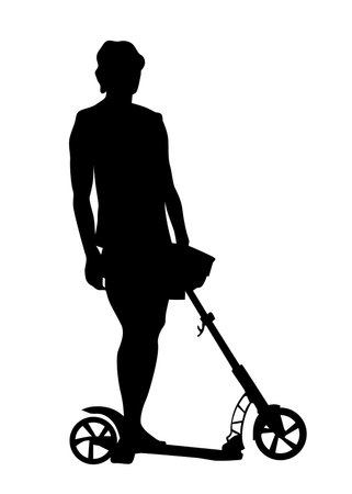 Young women whit retro scooter on white backgroundのイラスト素材