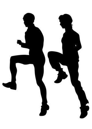 Young athletes run a marathon. Isolated silhouettes on white backgroundのイラスト素材