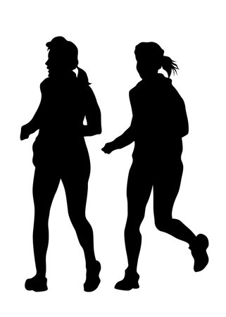 Young athletes run a marathon. Isolated silhouettes on white backgroundのイラスト素材