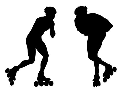 Silhouette athletes of roller skates on white backgroundのイラスト素材