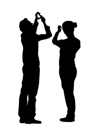 Woman and man with a photo camera on white backgroundのイラスト素材