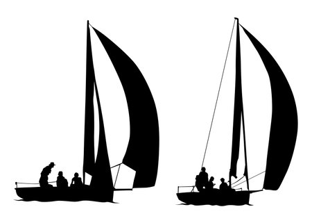 Sports yacht with sail in sea on white backgroundのイラスト素材