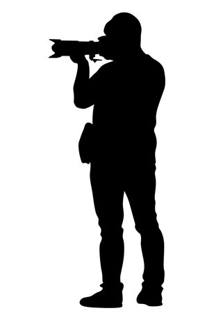 Woman and man with a photo camera on white backgroundのイラスト素材
