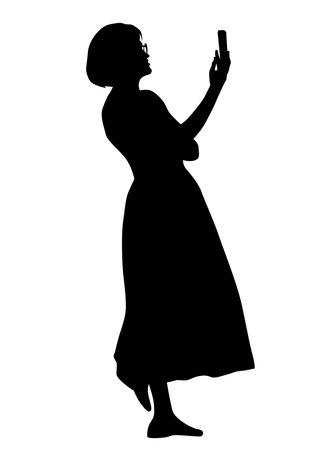 Woman with a photo camera on white backgroundのイラスト素材