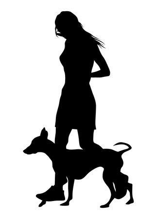 Young woman with a small dog on a white backgroundのイラスト素材