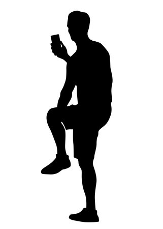 Man with a photo camera in phone on white backgroundのイラスト素材