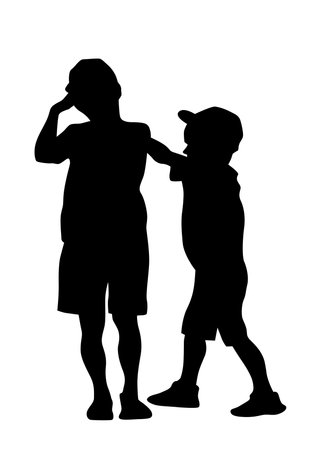 Silhouettes of a little girl and boy on a white backgroundのイラスト素材