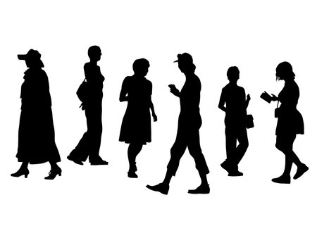 Big crowds people walking on white backgroundのイラスト素材