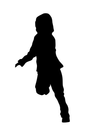 Silhouettes of a little girl and boy on a white backgroundのイラスト素材