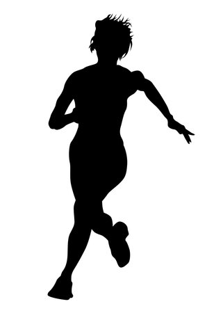 Young athletes run a marathon. Isolated silhouettes on white backgroundのイラスト素材