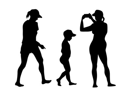 Families with little child on white backgroundのイラスト素材