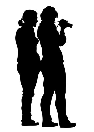 Woman with a photo camera on white backgroundのイラスト素材