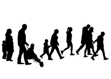 Big crowds people walking on white backgroundのイラスト素材