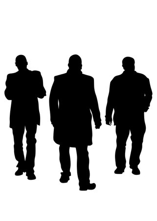 Young people in fashionable clothes on the street. Isolated silhouettes on white backgroundのイラスト素材