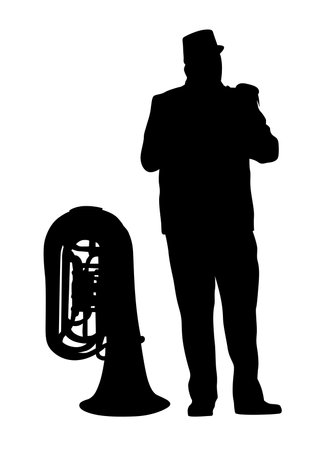 Military musicians in old uniforms with wind instruments on a white backgroundのイラスト素材