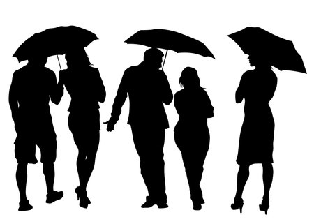 Young woman and man with an umbrella on a white backgroundのイラスト素材