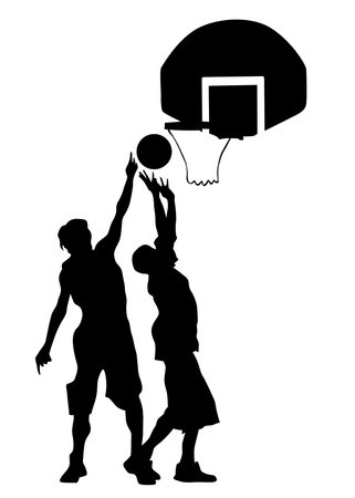 Athlete jumping with ball on white backgroundのイラスト素材