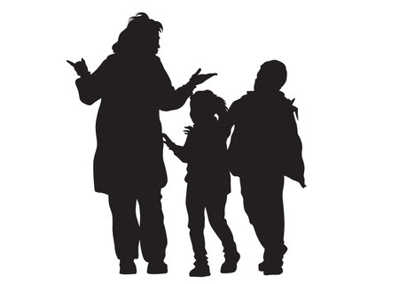 Families with little child on white backgroundのイラスト素材