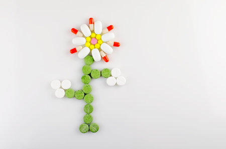 Close-up. Pharmacy theme. Heap of medicine multi colored pills